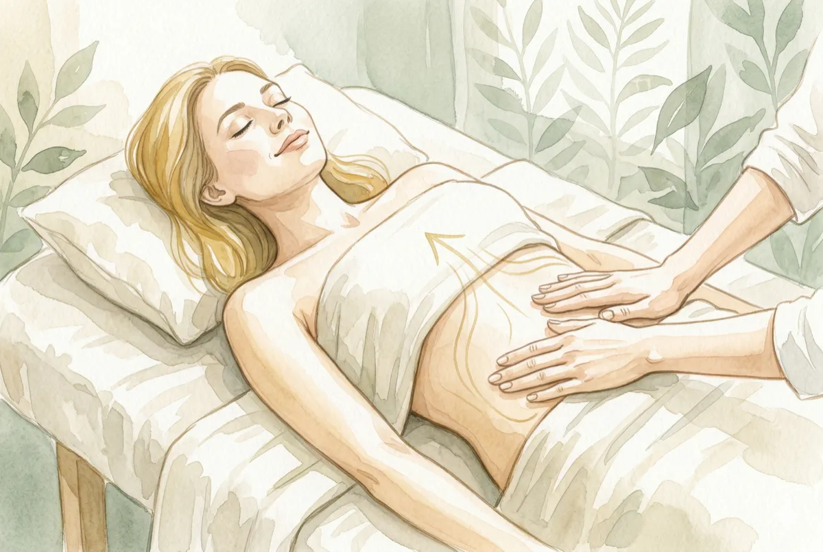 腸もみでお腹をケアしている施術イメージ
