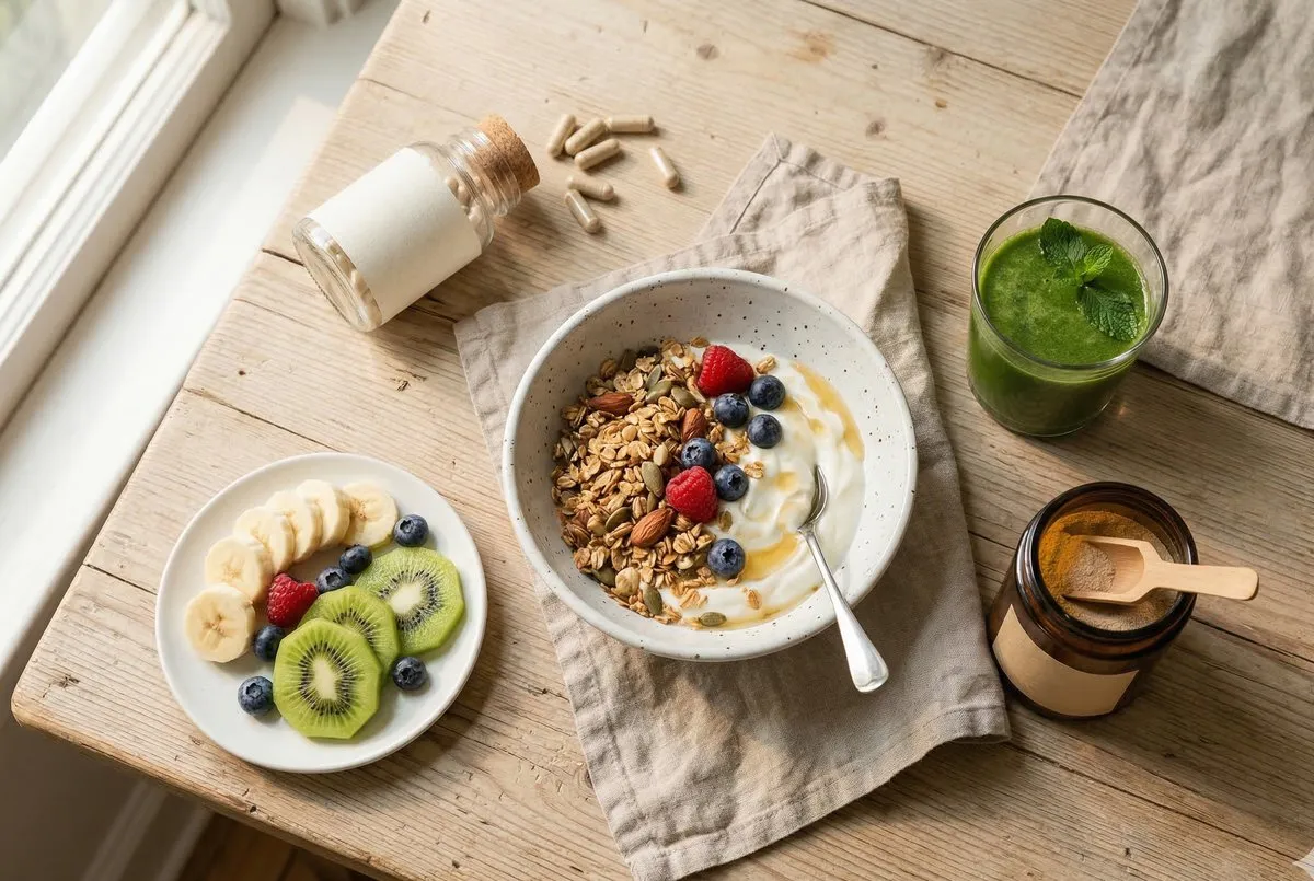 ヨーグルトやサプリなど口から入れる腸活のイメージ